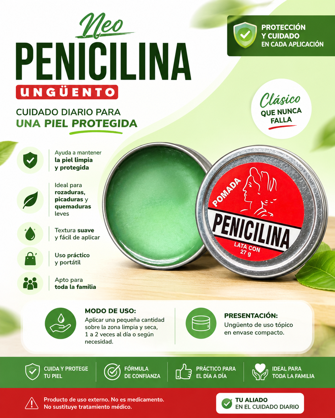 Neo Penicilina Ungüento Tópico | Crema para Cuidado de la Piel, Rozaduras, Picaduras y Quemaduras