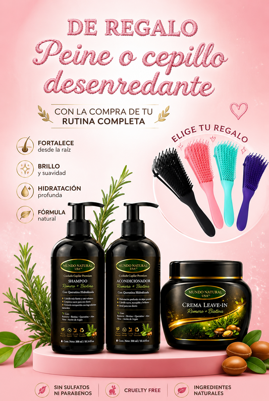 Kit Capilar Romero + Biotina con Queratina (Shampoo + Acondicionador + Leave-In) | Hidratación, Brillo y Volumen