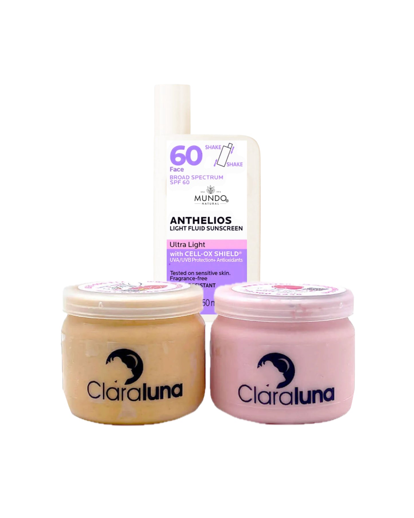 ClaraLuna crema facial dia y noche + Bloqueador solar para rostro FPS 50 liquido
