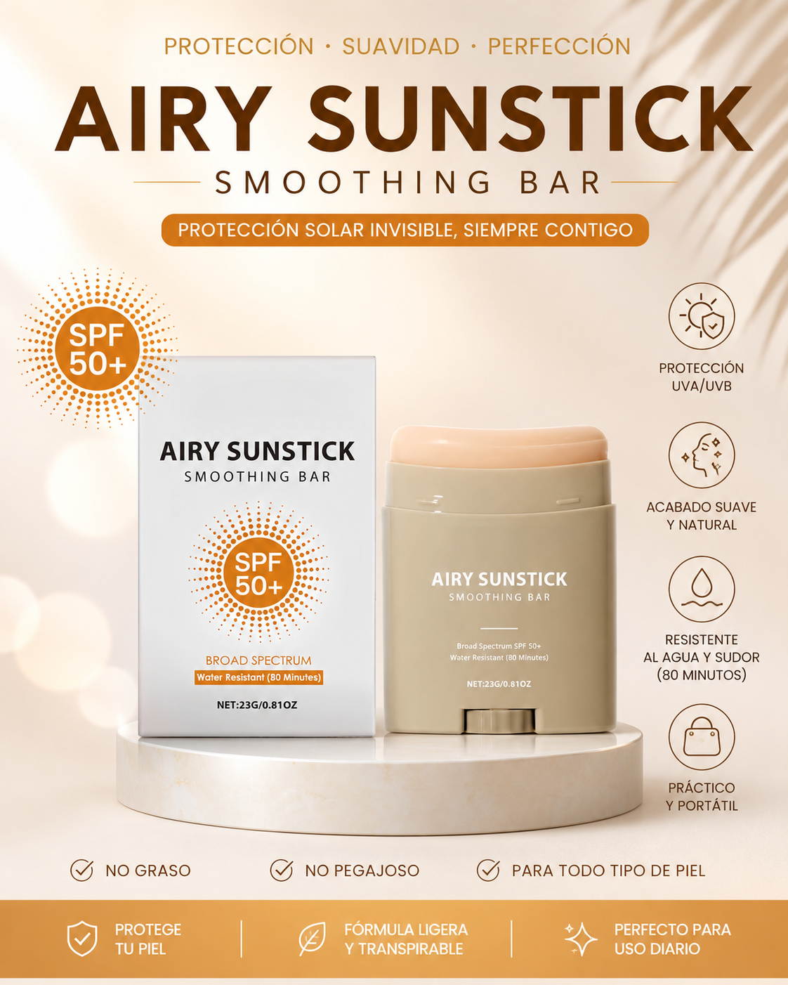 Sunstick SPF 50+ Smoothing Bar | Broad Spectrum Sunscreen Stick | Water Resistant 80 Minutes | Lightweight Invisible Finish | 23g