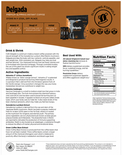 Coffee Slim Delgada con hongo Ganoderma Lucidum Intense Burn Diet - Café Instantáneo para Adelgazar