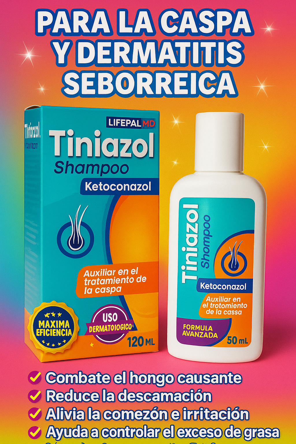 Shampoo Tiniazol - caspa, dermatitis y seborreica.