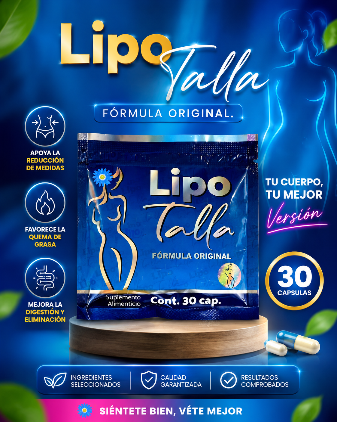 LipoTalla azul de dia perdida de peso y tallas
