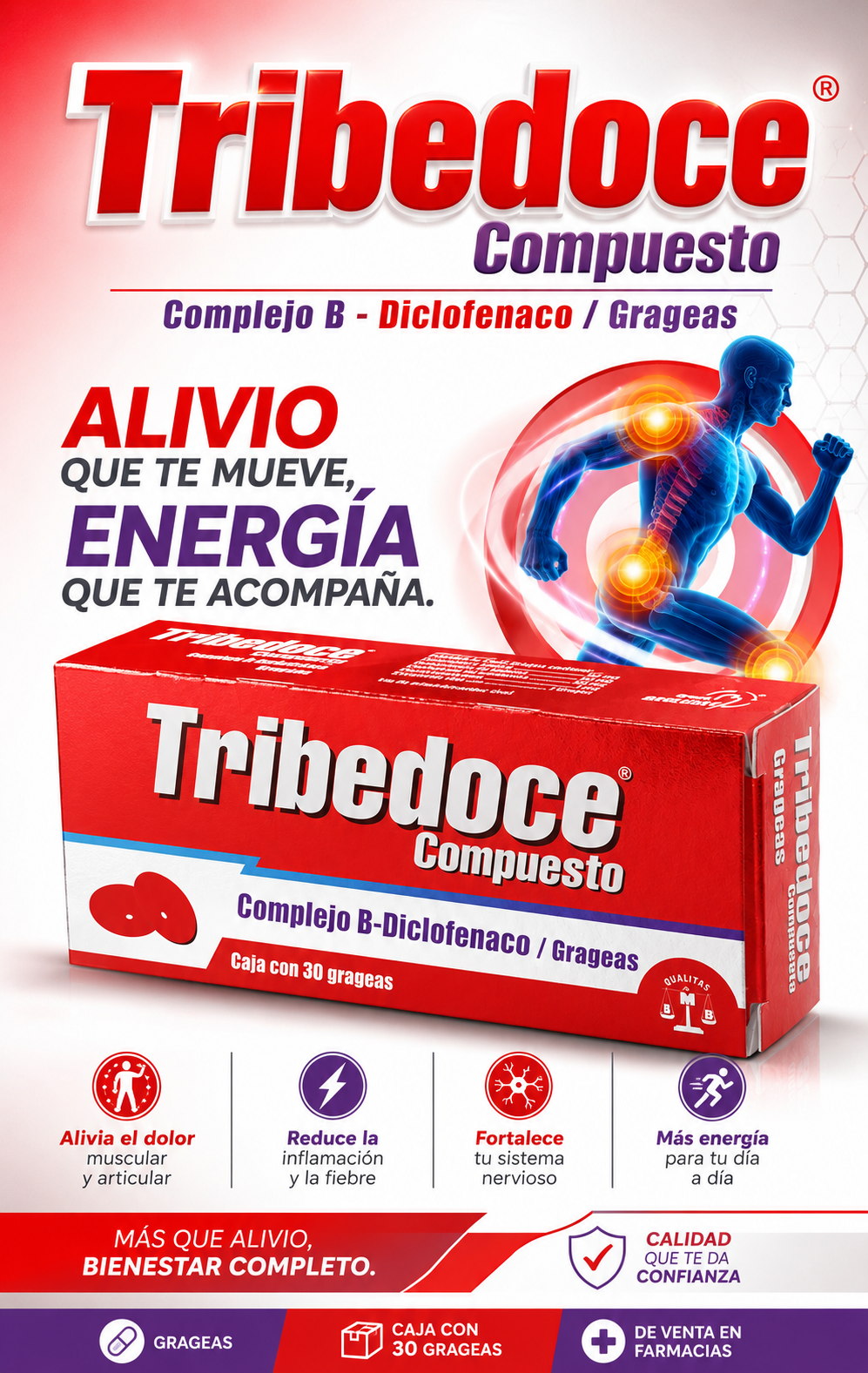 Tribedoce Compuesto (Complejo B + Diclofenaco) 30 Grageas | Apoyo Muscular y Bienestar General