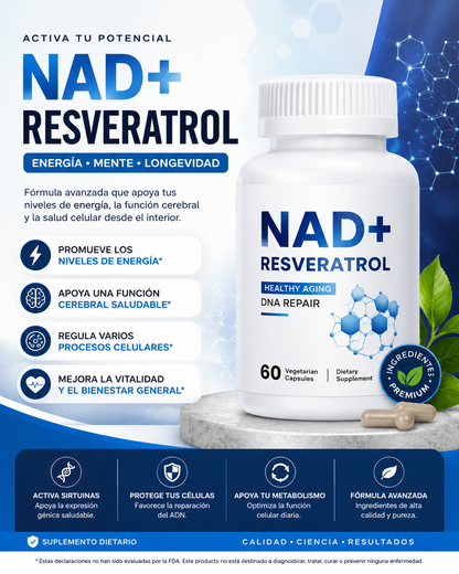 NAD - Resveratrol Berberina Ácido Hialurónico 500 mg Anti-envejecimiento