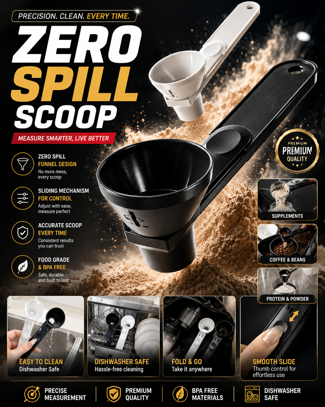Cuchara medidora premium para proteína en polvo, suplementos y café | 2 Cucharas de grado alimenticio libre de BPA