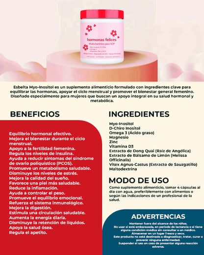 Myo-Inositol Hormonas Felices PCOS multivitaminico