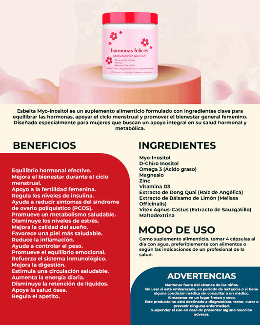 Myo-Inositol Hormonas Felices PCOS multivitaminico