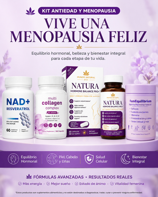 Kit Antiedad y Menopausia | Soporte Hormonal, Colágeno, Probióticos y NAD+ Resveratrol