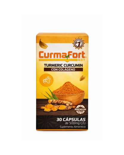 CurmaFort Nat Turmeric Curcumin con Colágeno - Alivio del dolor articular y muscular - 30 cápsulas
