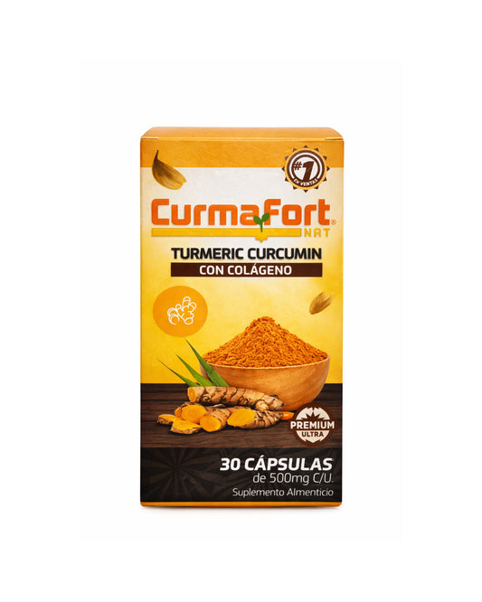 CurmaFort Nat Turmeric Curcumin con Colágeno - Alivio del dolor articular y muscular - 30 cápsulas