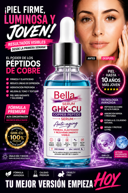 Bella GHK-CU Copper Peptide Serum | Suero Facial Reafirmante e Hidratante Anti-Aging 30 ml