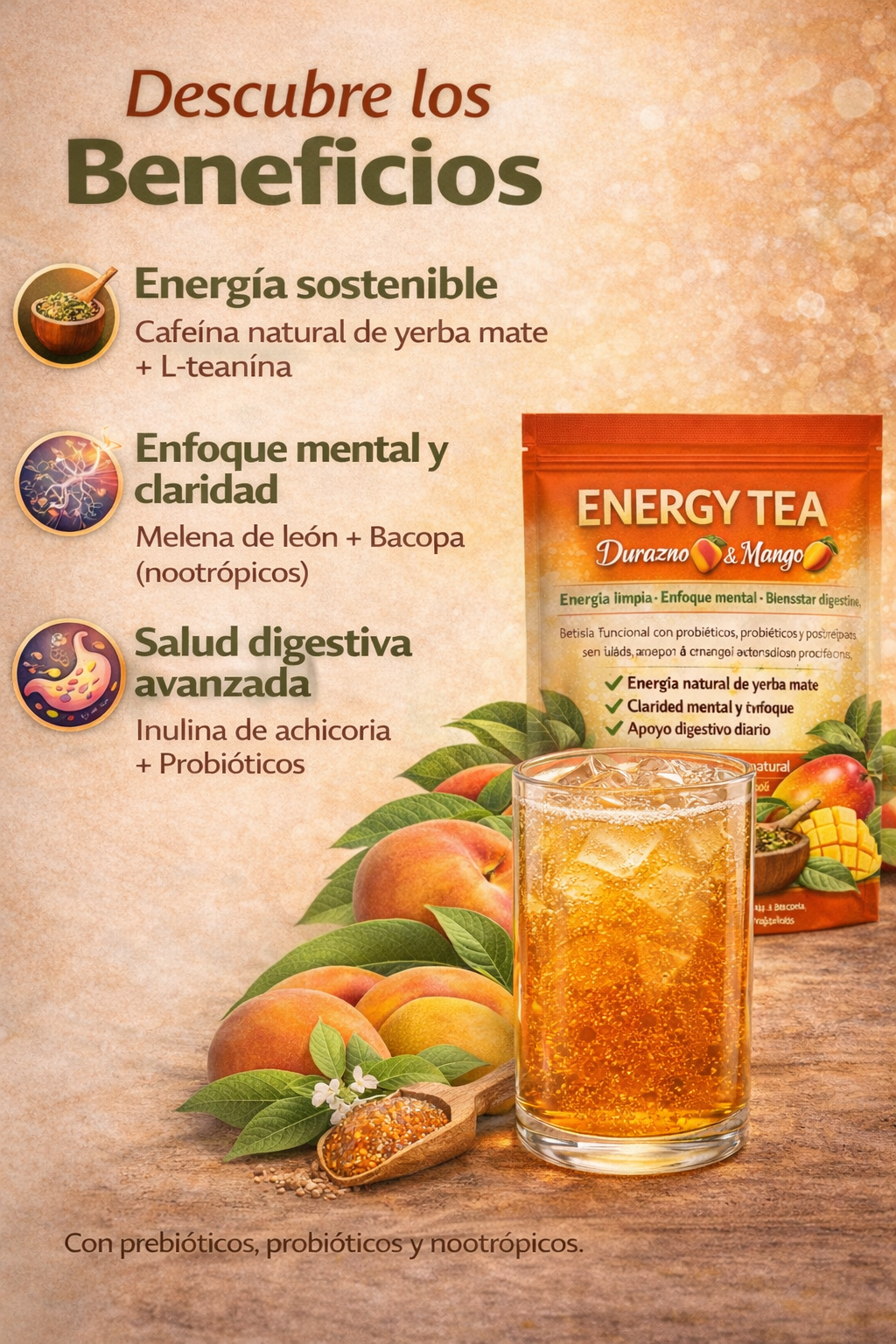 Durazno🍑 y Mango🥭 Tea- Te Super Yerba Tea Peach Mango | Tropical Herbal Tea Drink Mix | 30 Servings