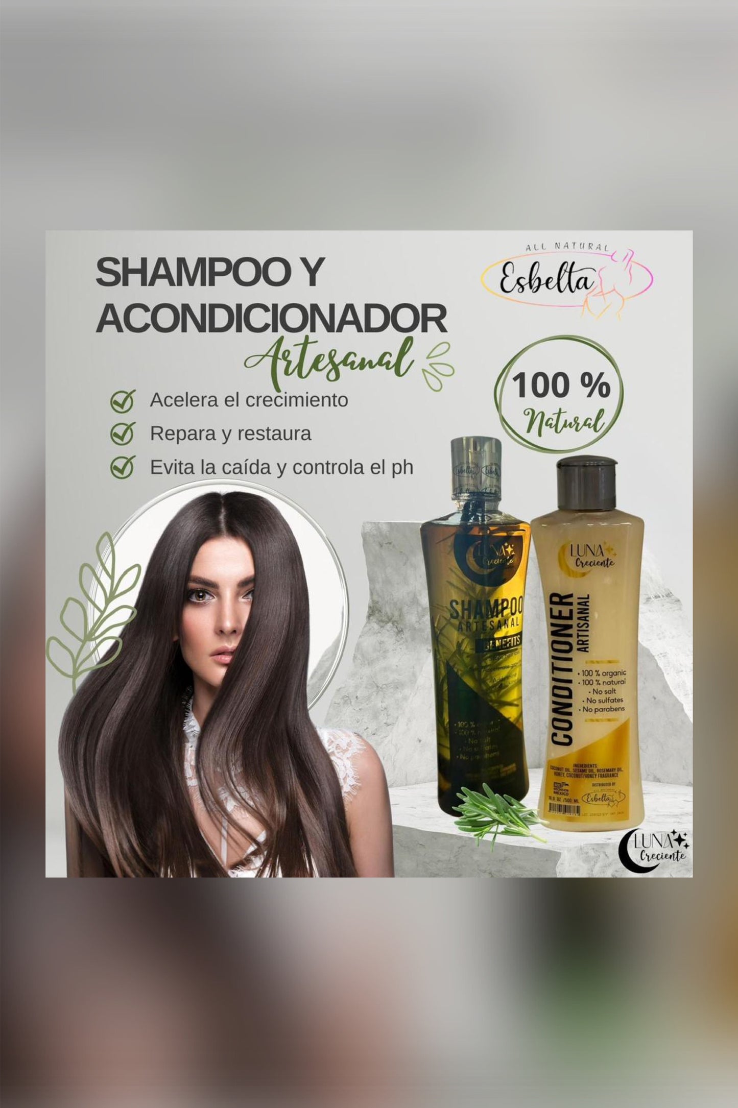 Esbelta Shampoo + Acondicionador Luna Creciente Artesanal de Romero