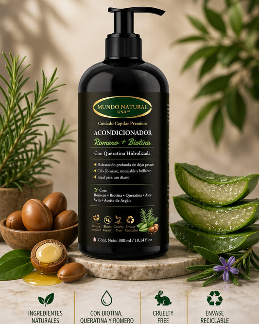 Acondicionador Romero y Biotina con Queratina | Hidratación y Brillo | Mundo Natural USA