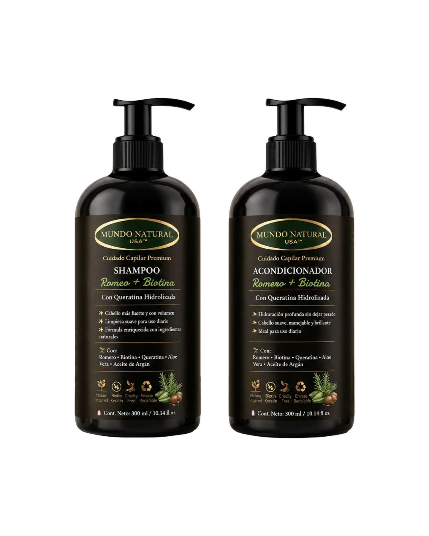 Kit Dúo Romero + Biotina con Queratina (Shampoo + Acondicionador) | Hidratación, Brillo y Cabello Suave, Brillante y Manejable