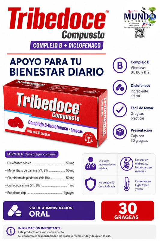 Tribedoce Compuesto (Complejo B + Diclofenaco) 30 Grageas | Apoyo Muscular y Bienestar General