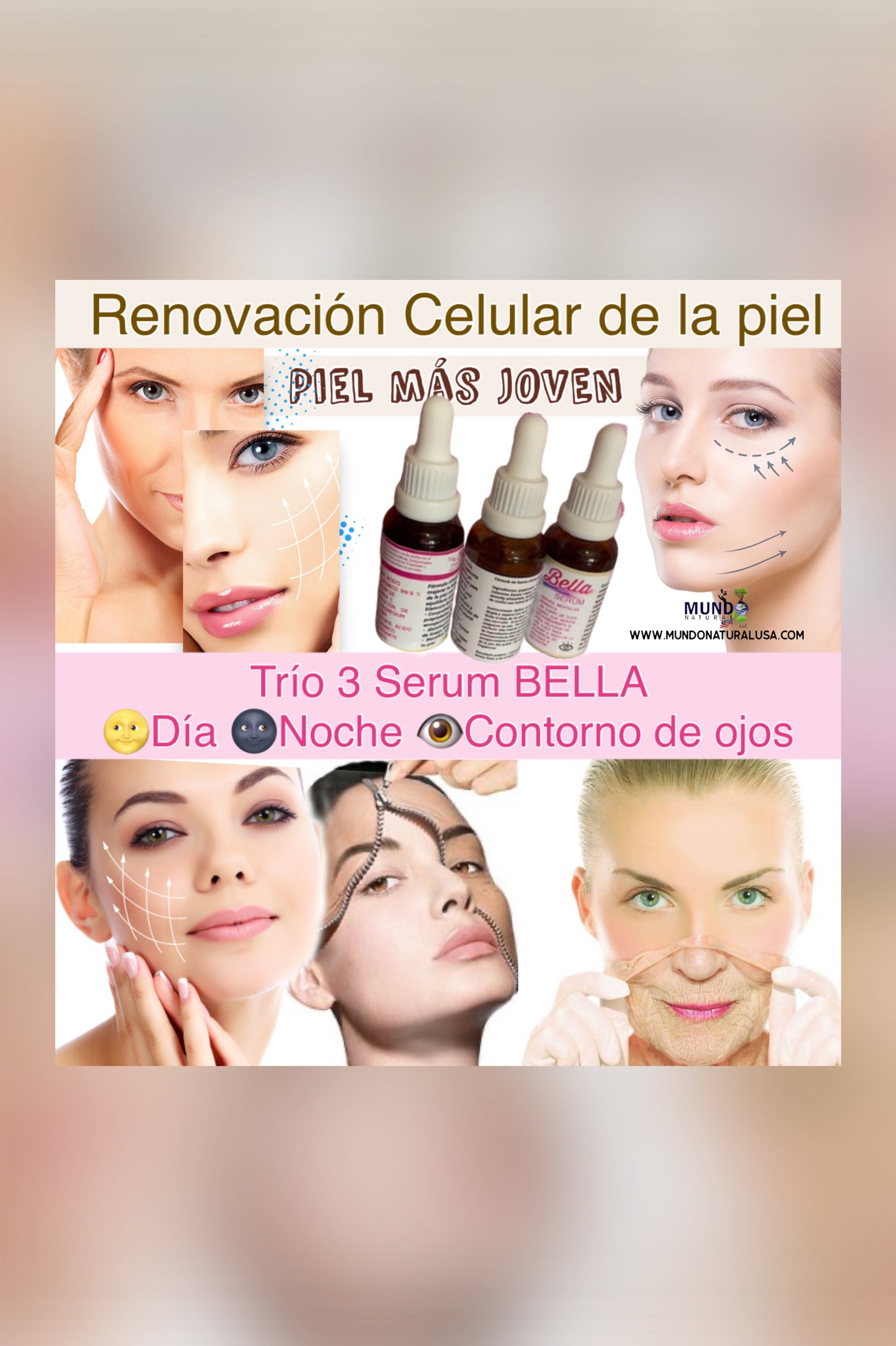 1- BELLA serum kit facial Dia, Noche, Contorno de ojos - kit serum facial Día, Noche, Contorno de ojos