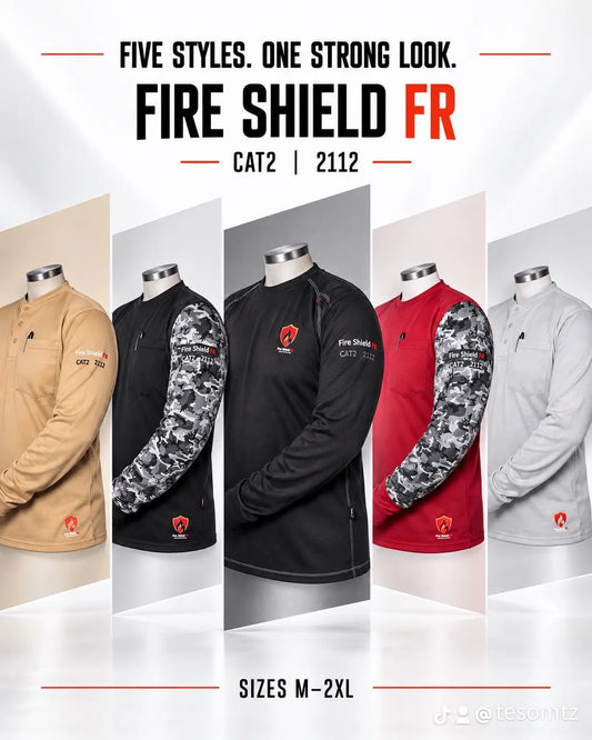 1Fire Shield FR CAT2 Work Shirt – Flame Resistant Long Sleeve | Camisa de trabajo Fire Shield FR CAT2 de manga larga, resistente al fuego 🔥